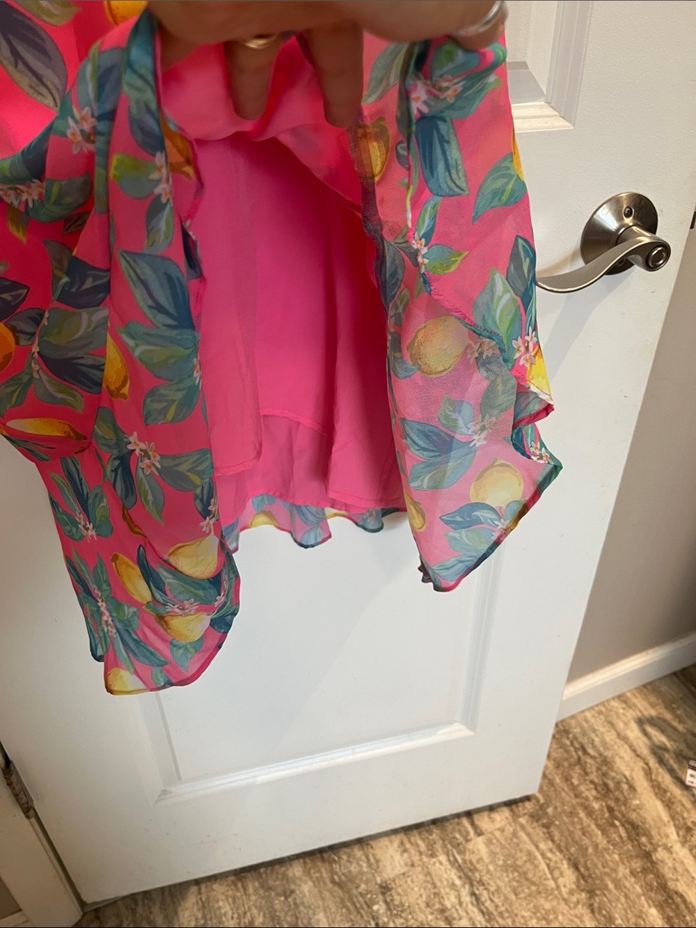 Sam Edelman Tropical Lemon Print High Neck Chiffon Shift Dress Size 12 Pink NWT - Picture 6 of 11